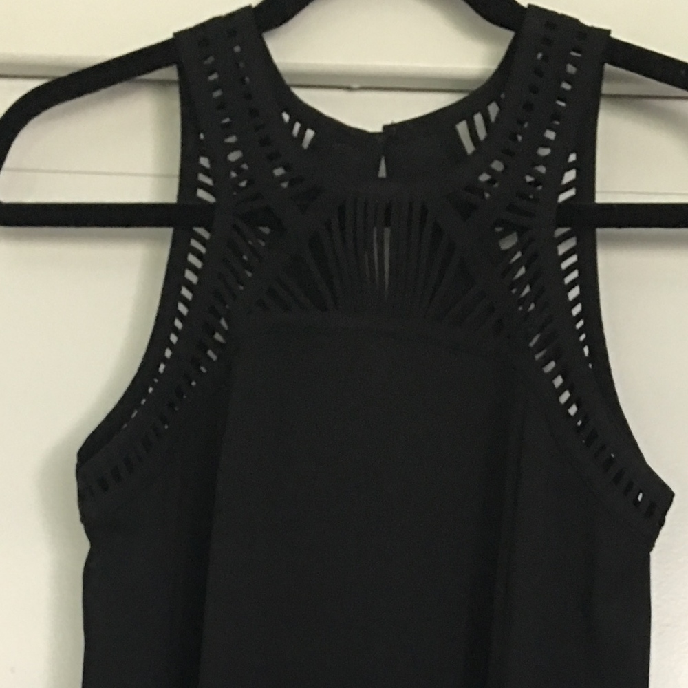 Nordstrom Black trapeze dress detail around neck